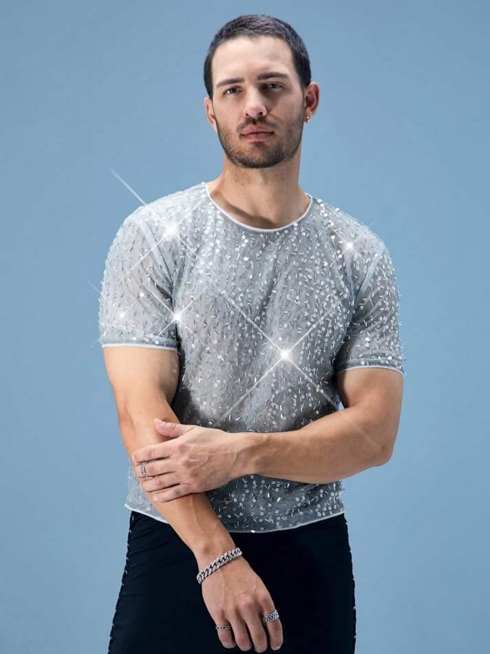 Bonga Boys Sheer Sexy Style Round Neck Loose Fit T-Shirt Men